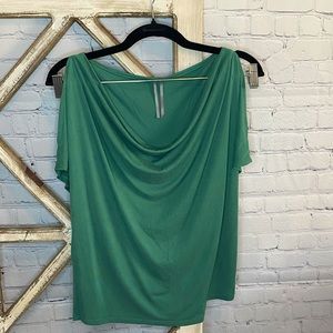 Green Anthropologie open shoulder, cowl neck top